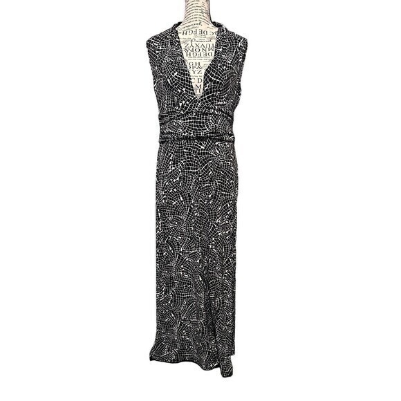VINCE CAMUTO Halter Maxi Deep V-Neck Dress Animal Print Black/White Stre… - Picture 1 of 7